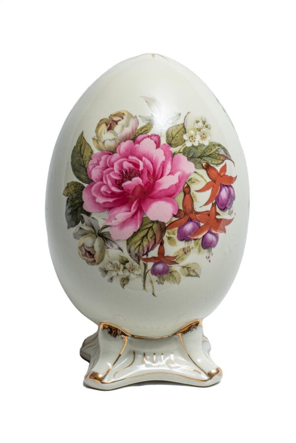 Vin Formalities By Baum Brothers Footed Egg Victorian Rose Chintz Gold Trim 9.5”